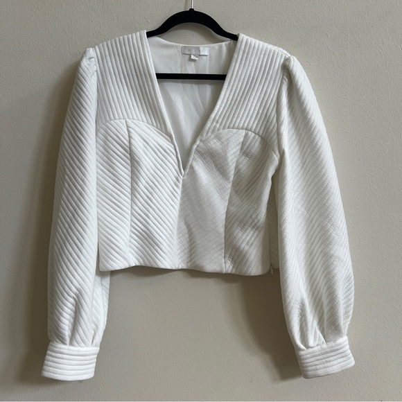 Anthropologie Sweaters - Anthropologie Eri And Ali White Ribbed Long Sleeve Cropped Sweater Size XL NWOT